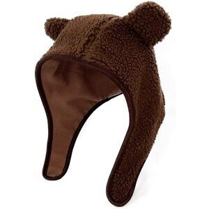 Unisex Brown Cute Little Bear Safety Helmet Polar Fleece Magnetic Buckle Y2K